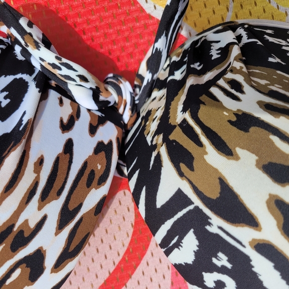 ANA Animal Tribal Print Bikini Top XL Adjustable Back Tie Neck Black Brown White - Picture 5 of 5